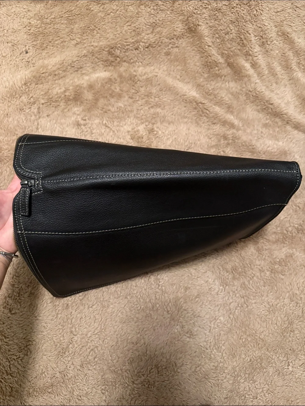 Levenger Black Pebbled Leather Zip Portfolio Organizer
